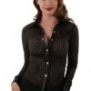 Chemisier Transparent Rayé Noir -Tenue Femme Sexy chemisier transparent raye noir