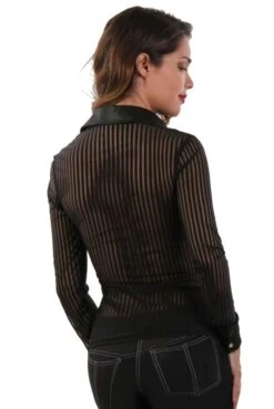 Chemisier Transparent Rayé Noir -Tenue Femme Sexy chemisier transparent raye noir 2