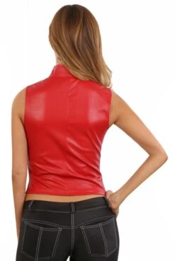 Gilet Rouge Col Montant Simili Cuir -Tenue Femme Sexy gilet rouge col montant simili cuir 2