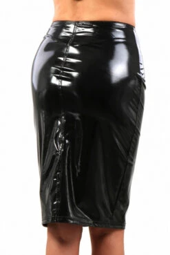 Jupe Fetish Vinyle 3/4 Crayon Fente à Zip Noir -Tenue Femme Sexy jupe fetish vinyle 3 4 crayon fente a zip noir 2