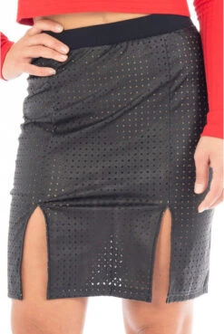 Jupe Longue Simili Cuir Perforée Noire Omella