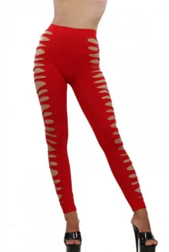 Legging Rouge Sexy Moulant Ajouré -Tenue Femme Sexy legging rouge sexy moulant ajoure 2