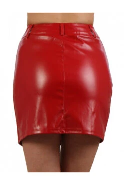 Mini Jupe Rouge Simili Cuir Fente Zipée -Tenue Femme Sexy mini jupe rouge simili cuir fente zipee 2