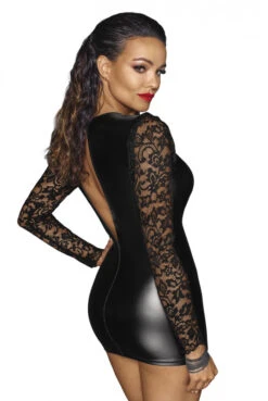 Mini Robe Libertine Fetish Wetlook Et Dentelle -Tenue Femme Sexy mini robe libertine fetish wetlook et dentelle 5