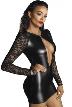 Mini Robe Libertine Fetish Wetlook Et Dentelle -Tenue Femme Sexy mini robe libertine fetish wetlook et dentelle 6