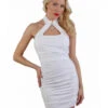 Robe Blanche ClubWear Wetlook Décolleté Avec Bijou -Tenue Femme Sexy robe blanche clubwear wetlook decollete avec bijou