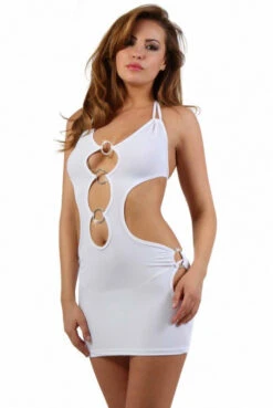 Robe Blanche Sexy Ajourée Anneaux Strass ClubWear