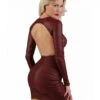 Robe Bordeaux ClubWear Wetlook Dos Nu Manches Longues 1 Robe Bordeaux ClubWear Wetlook Dos Nu Manches Longues -Tenue Femme Sexy robe bordeaux clubwear wetlook dos nu manches longues