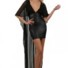 Robe Courte Wetlook Dos Cape Micro Résille Noir -Tenue Femme Sexy robe courte wetlook dos cape micro resille noir