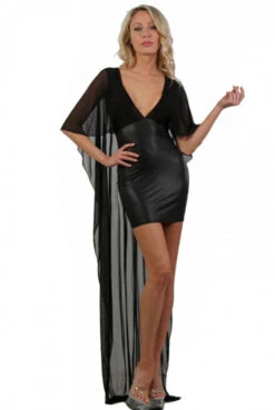 Robe Courte Wetlook Dos Cape Micro Résille Noir