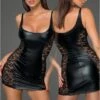 Robe Courte Wetlook Fetish Et Dentelle -Tenue Femme Sexy robe courte wetlook fetish et dentelle