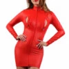 Robe Effet Cuir Zip Seins Manche Longue Rouge