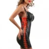 Robe Fetish WetLook Noir Cotés Laçage Rouge -Tenue Femme Sexy robe fetish wetlook noir cotes lacage rouge