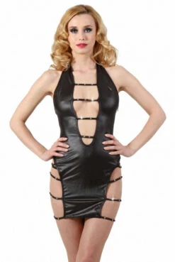 Tenue Femme Sexy 4 Robe Libertine Wetlook Ajourée Liens Strass