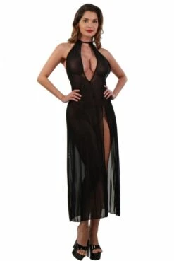 Robe Longue Déshabillé Transparent Noir