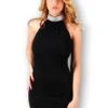 Robe Moulante Noire Col Strass Sexy Chic