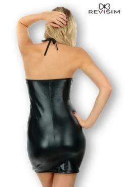Robe Noire Fetish Wetlook Décolleté Anneaux -Tenue Femme Sexy robe noire fetish wetlook decollete anneaux 2