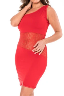 Robe Rouge Asymétrique Dentelle -Tenue Femme Sexy robe rouge asymetrique dentelle 3