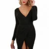 Robe Sexy Chic Effet Cache Coeur Fendue Devant Noir