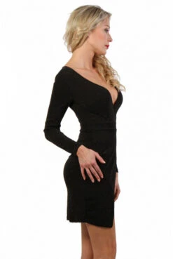 Robe Sexy Chic Effet Cache Coeur Fendue Devant Noir -Tenue Femme Sexy robe sexy chic effet cache coeur fendue devant noir 2