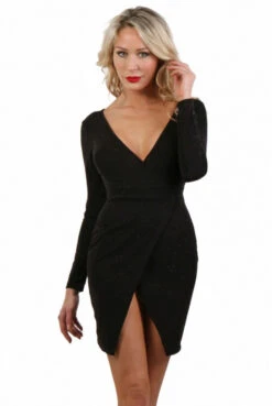 Robe Sexy Chic Effet Cache Coeur Fendue Devant Noir