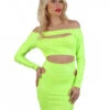 Robe Sexy Courte Ajourée Wetlook Jaune Fluo