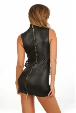 Robe Sexy Glamour WetLook Noir Cotés Lacés -Tenue Femme Sexy robe sexy glamour wetlook noir cotes laces 2