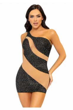 Robe Sexy Noire Asymétrique En Spandex Ornée De Strass -Tenue Femme Sexy robe sexy noire asymetrique en spandex ornee de strass 4