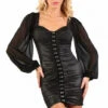 Robe Simili Cuir Sexy Chic Noir Manche Longue Voile