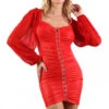 Robe Simili Cuir Sexy Chic Rouge Manche Longue Voile -Tenue Femme Sexy robe simili cuir sexy chic rouge manche longue voile