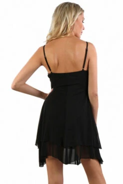 Robe Taille S/M Noire Evasée Doublée Voile -Tenue Femme Sexy robe taille s m noire evasee doublee voile 2