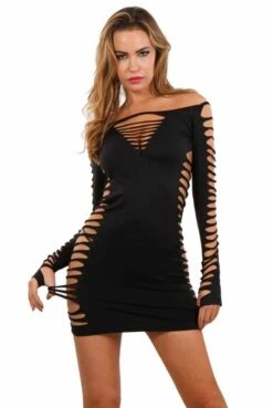 Tenue Femme Sexy -Tenue Femme Sexy robe ultra sexy clubwear ajouree noire 1