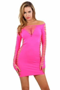 Robe Ultra Sexy ClubWear Ajourée Rose -Tenue Femme Sexy robe ultra sexy clubwear ajouree rose 2