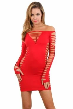 Robe Ultra Sexy ClubWear Ajourée Rouge -Tenue Femme Sexy robe ultra sexy clubwear ajouree rouge 2