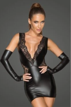 Robe WetLook Et Dentelle Sexy ClubWear Noir HandMade