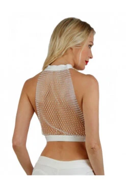 Top Court Blanc Filet Strass -Tenue Femme Sexy top court blanc filet strass 2