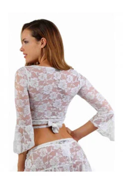 Top Dentelle Blanc Sexy à Nouer Sur Le Devant -Tenue Femme Sexy top dentelle blanc sexy a nouer sur le devant 2