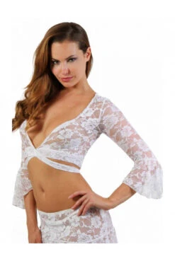 Top Dentelle Blanc Sexy à Nouer Sur Le Devant
