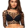 Top Filet Manche Longue -Tenue Femme Sexy top filet manche longue