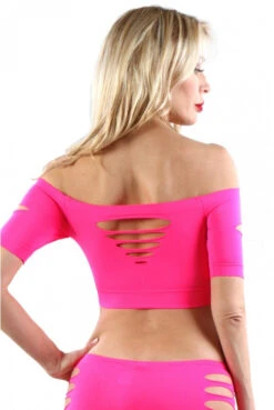 Top Fushia Court Moulant Ajouré -Tenue Femme Sexy top fushia court moulant ajoure 2