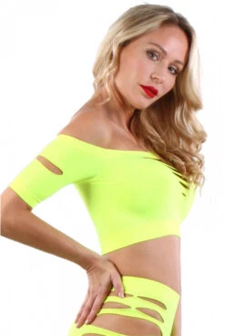 Top Jaune Court TU Moulant Ajouré -Tenue Femme Sexy top jaune court tu moulant ajoure 2