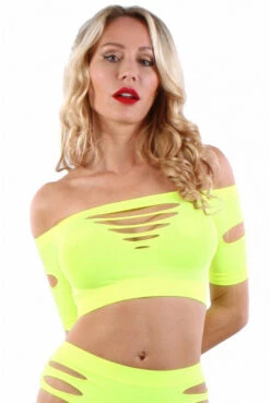 Top Jaune Court TU Moulant Ajouré