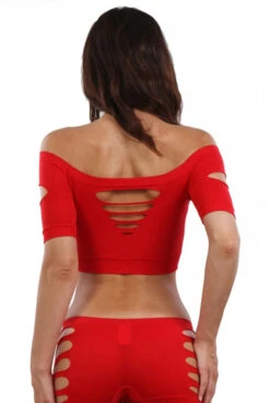 Top Rouge Court Moulant Ajouré -Tenue Femme Sexy top rouge court moulant ajoure 2